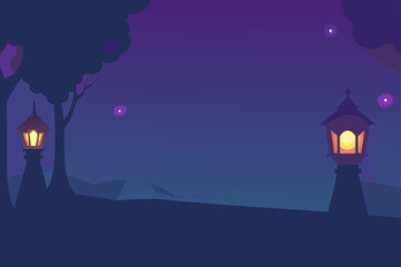 Fototapeta premium Enchanting night scene with glowing lanterns and silhouetted trees