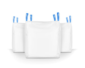 Flexible intermediate bulk container big bag mockups. High realistic. Vector illustration isolated on white background. Ready for use in presentation, promo, advertising and more. EPS10.