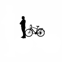 Naklejka premium Silhouette of person waiting beside parked bicycle on white background