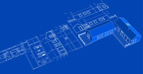  house architectural project sketch 3d illustration