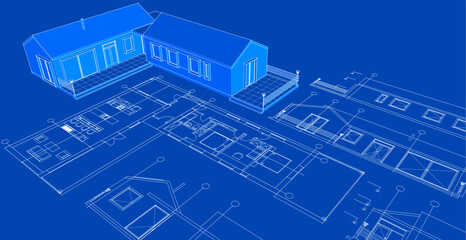  house architectural project sketch 3d illustration