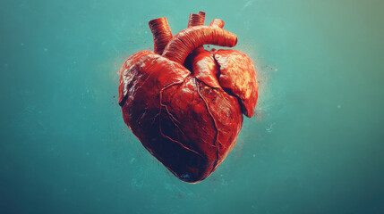 Detailed Red Human Heart Disintegrating into Teal Particles 3D Render