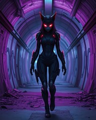 Fototapeta premium Glowing Tunnel Passageway With Stealth Operative