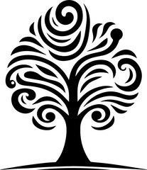 Tree Silhouette Icon with Leaves