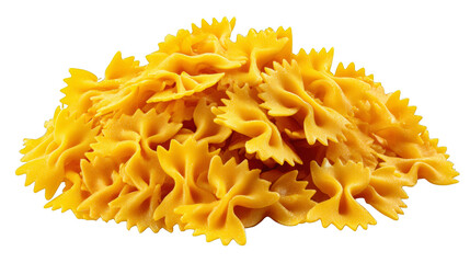 Fototapeta premium Pile of vibrant yellow farfalle pasta creates a delicious food background on a stark black backdrop, ideal for culinary designs and presentations.