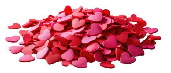 Love's Crimson Canvas: A close-up shot of a cascade of heart-shaped confections, in shades of red and pink, creating a vibrant display of love and affection.