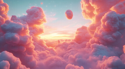 Dreamy Pink And Orange Fluffy Clouds At Sunset Aerial View