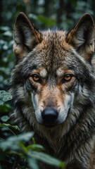 Fototapeta premium A Wild Wolf in Natural Forest Habitat