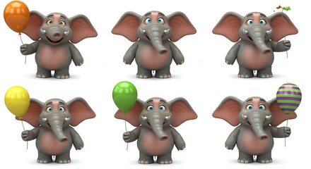 Cartoon elephants holding balloons