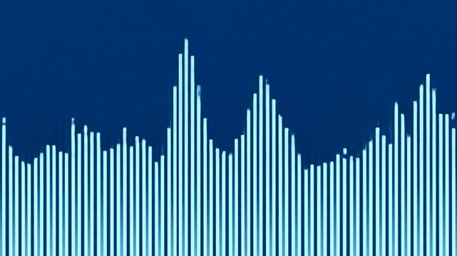 Abstract sound wave visualization with cyan bars on dark blue background for music production,