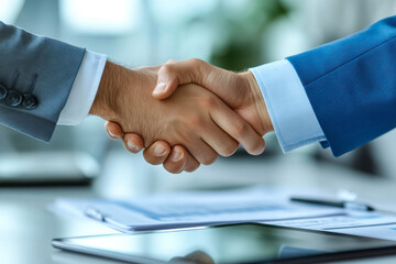Obraz premium Business people shaking hands, finishing up a meeting