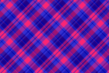 Bedding tartan textile fabric, factory vector seamless texture. Halftone check background pattern plaid in indigo and purple colors.