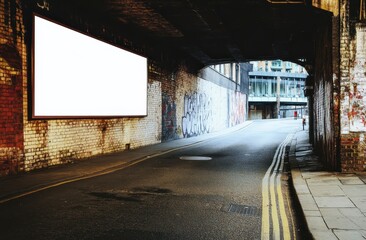 Empty Billboard Under Archway in Urban London Environment