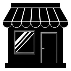 Simple black shop facade with awning and window store