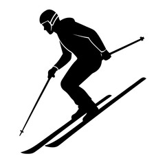 Skier descending slope with poles skiing winter sport