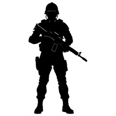 Soldier holding rifle standing black silhouette military