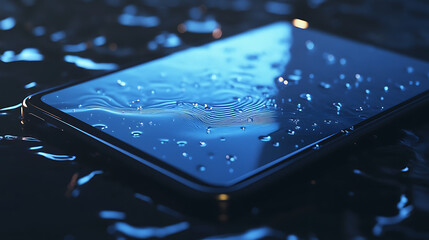 floating frameless tablet with visible touch points and ripple animation on screen, dynamic digital concept.