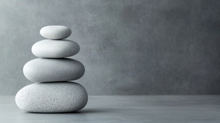 Peaceful Stack of Smooth Gray Stones on a Minimalist Background