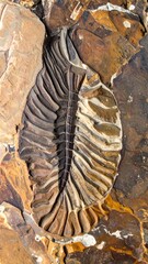 Fossilized Leaf Print Embedded In Sedimentary Rock With Brown and Tan Texture