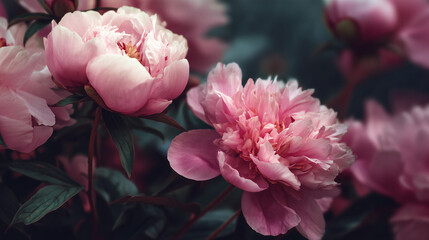 Elegant Pink Peonies Blooming in a Soft and Dreamlike Garden Setting
