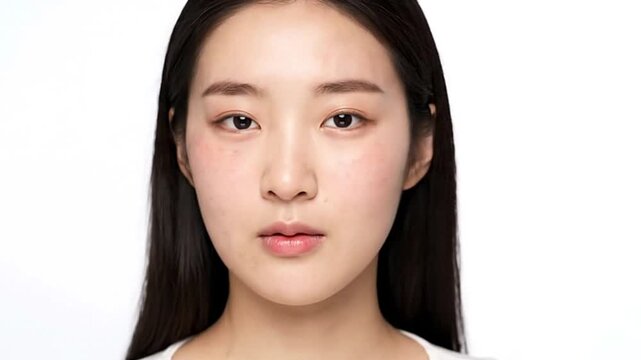 Asian woman eyes closed facing forward