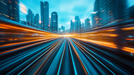 Fototapeta premium Technology screen with abstract high speed technology POV motion blur