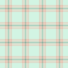 Fototapeta premium Elegant pastel plaid pattern in mint, peach and cream. Timeless design ideal for backgrounds, textiles, crafts, and web design. Soft, calming, versatile.