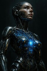 Biomechanical Woman Highlighted by Amber Circuitry
