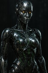 Futuristic Female Android with Neon Green Circuits