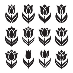 Collection of twelve tulip flower silhouettes