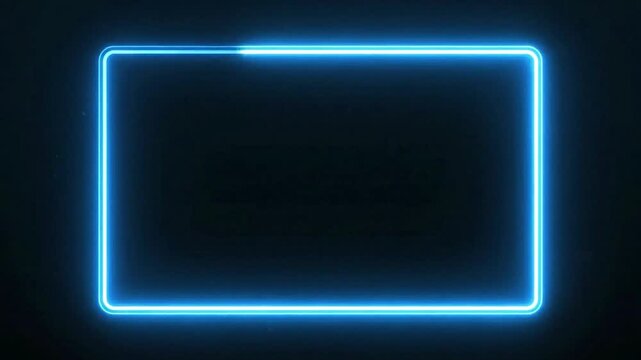 A blue neon rectangular border illuminates a dark background creating a glowing frame