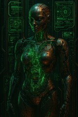 Rust‑Cracked Cyborg with Neon Green Neural Core