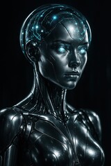 Luminous‑Eyed Cyborg with Transparent Neural Dome
