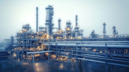 Obraz premium Double exposure of refinery plant and Crude Oil pump oil rig energy industrial machine for petroleum background