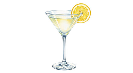 Photo of classic martini cocktail with a lemon slice isolated on transparent background