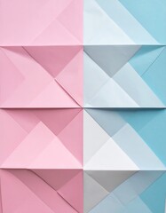 Obraz premium Geometric Folded Paper Design in Pastel Pink and Blue with Triangle Shapes