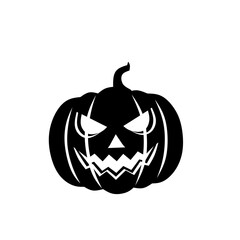 Black silhouette of a scary Halloween pumpkin with an evil grin and glowing eyes, perfect for spooky and festive decorations