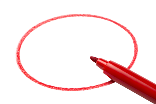 A vibrant red marker creates a bold line, a symbolic object isolated on a white background like a festive Christmas ribbon