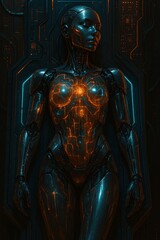 Sleek Biomechanical Robot Under Activation Lights