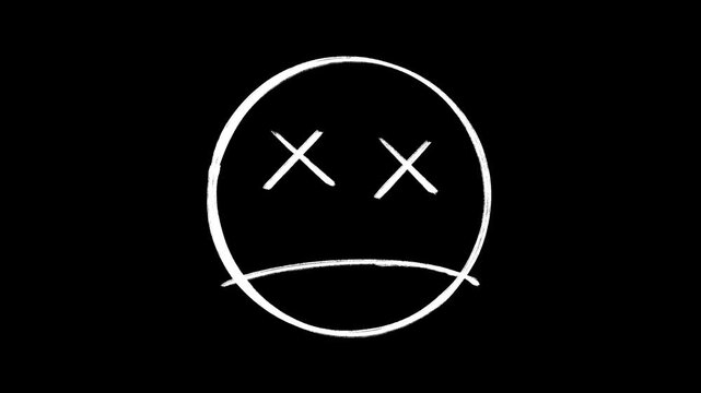 Grungy X Eyes Sad Face Emoji Minimalist Black Background