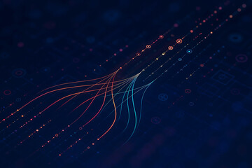 Abstract Tech Data Flow with Glowing Red and Blue Lines on Dark Background