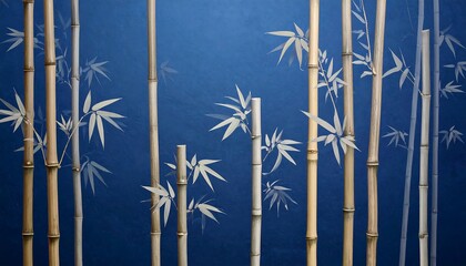 Silhouetted bamboo stalks against a deep blue backdrop
