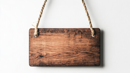 a wood hanging sign on a white background. 3d illustration.