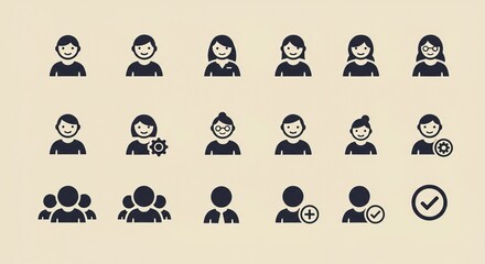 Diverse user icons represent people, teams, and profile management for modern digital interfaces