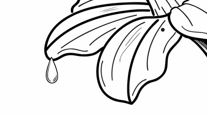 Lily flower vector art with water drop black and white outline drawing for print and web design use