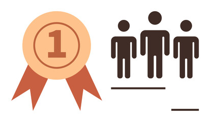Gold first-place ribbon next to three ranked silhouettes, emphasizing competition, hierarchy, and success. Ideal for teamwork, motivation, leadership, achievement, career goals ranking systems