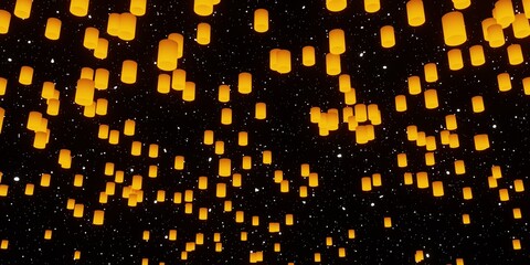 Picture of lanterns floating in the sky at night. Lanterns, Yi Peng Festival, Loi Krathong Festival.