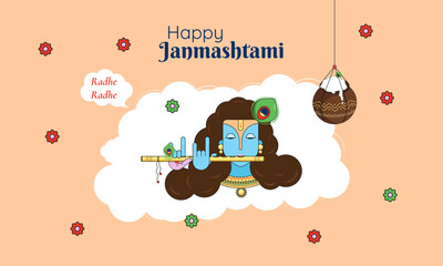 Happy Janmashtami indian festival celebration, background and abstract character design vector illustration.