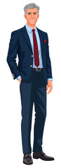 Smiling Mature Man Blue Suit