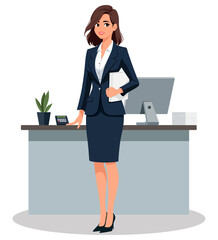 Business Woman Standing Office Desk Isolated
